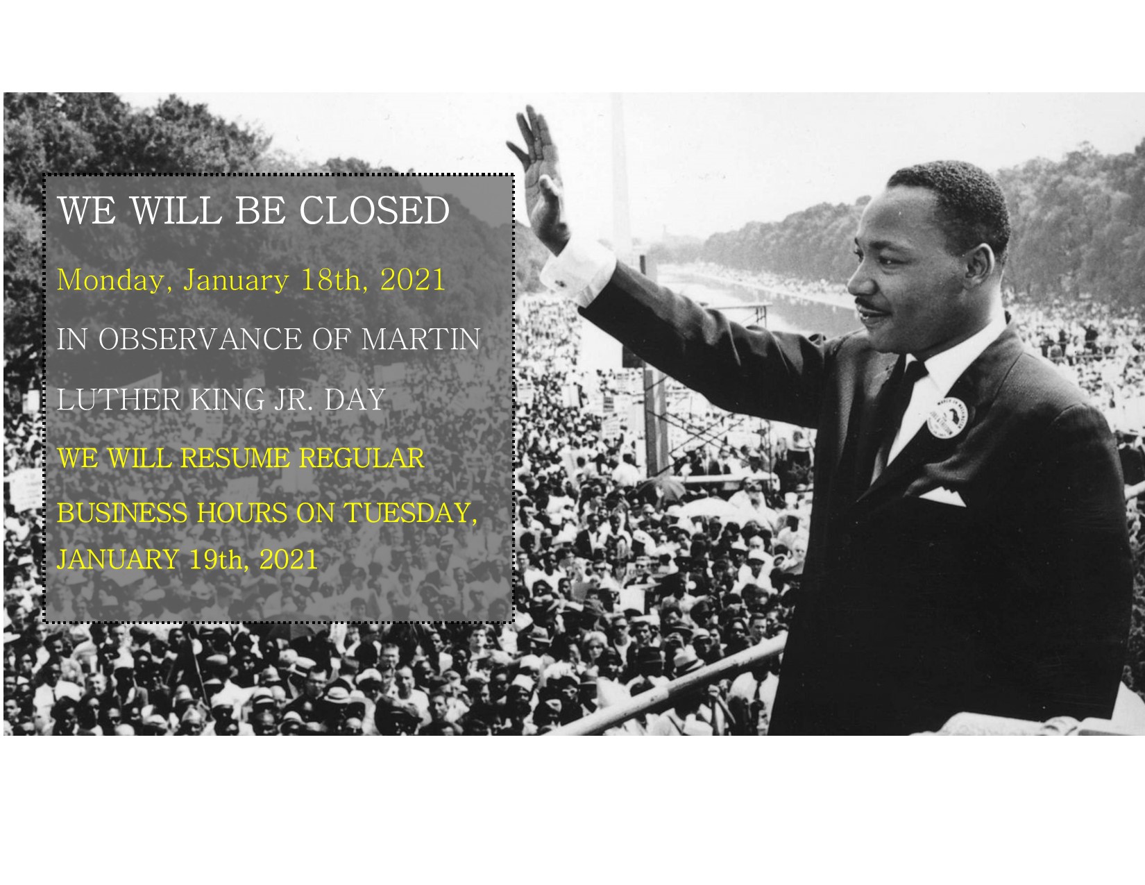 Martin Luther King Jr. Day City Hall Closure Bessemer City, NC